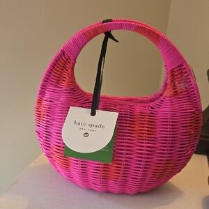 Kate Spade Pink Polka Dot Crescent Woven Bag